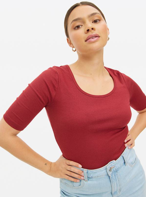 Dark Red Ribbed Scoop Neck Top 22